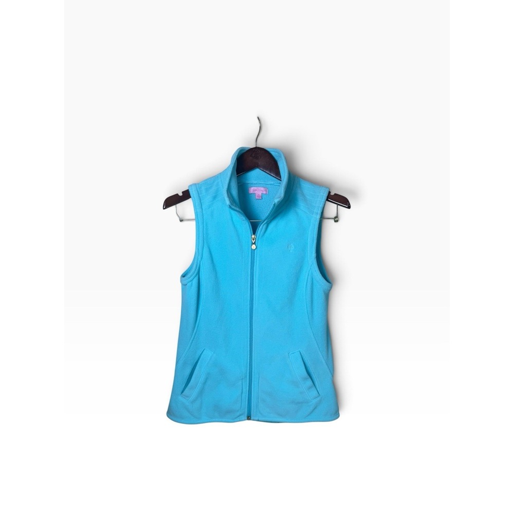 Lilly Pulitzer Fleece Vest Zip Up Teal Golf Tennis Outdoor Cozy Casual S Pocket